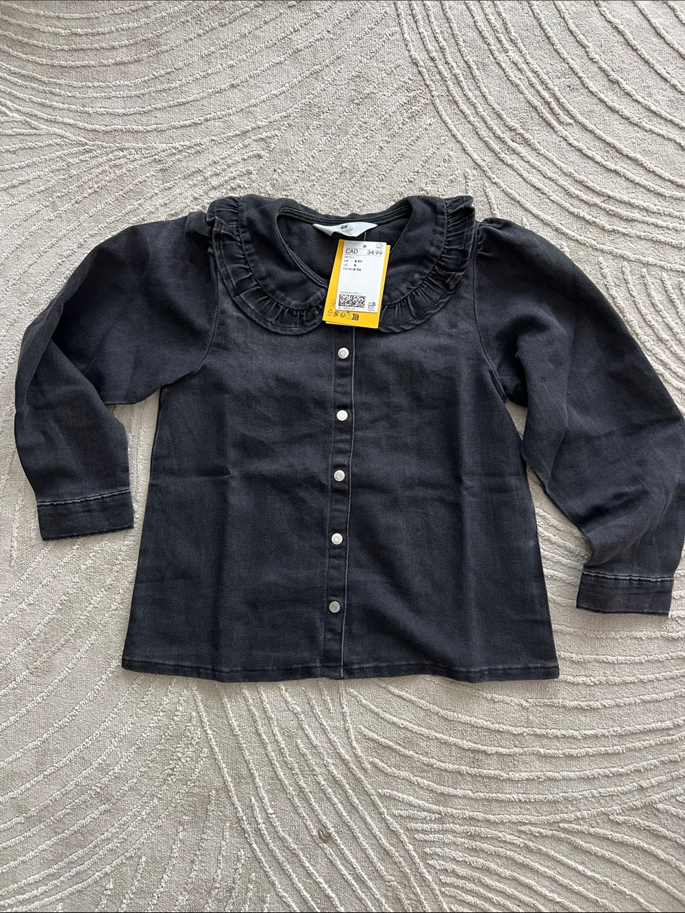 H&M Black Ruffle-Collar Button-Front Top